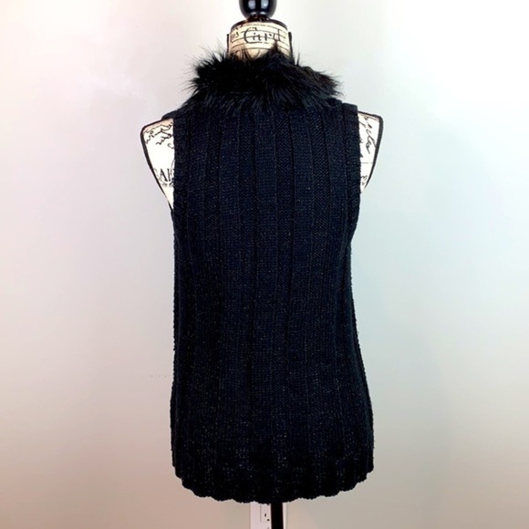 Style & Co. Wool Blend Open Front Sleeveless Knit Cardigan With Faux Fur Trim - Picture 3 of 6
